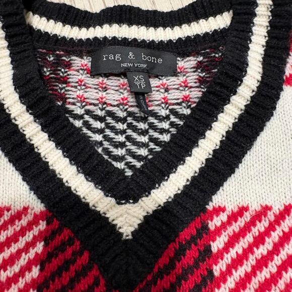 RAG & BONE Gabby Extra Fine Wool Plaid V-Neck Pullover Sweater XS - Picture 4 of 8
